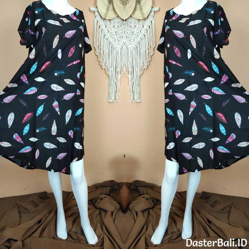 Daster Model Payung Motif Bulu Ayam Warna Hitam
