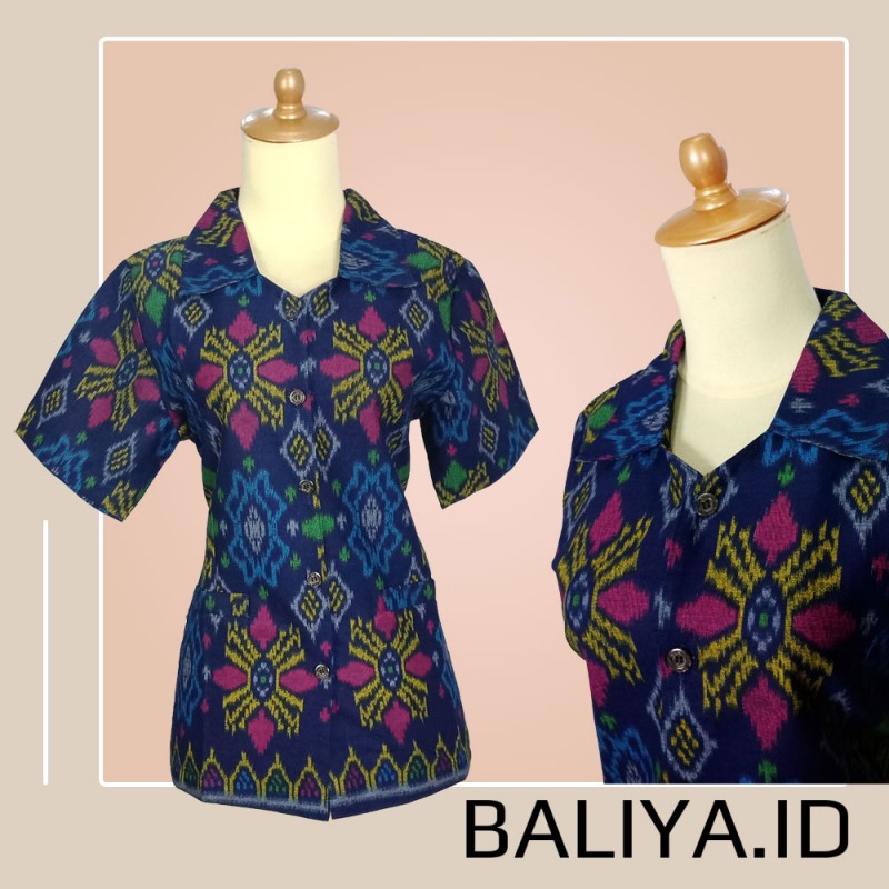 Kemeja Endek Wanita Warna Biru