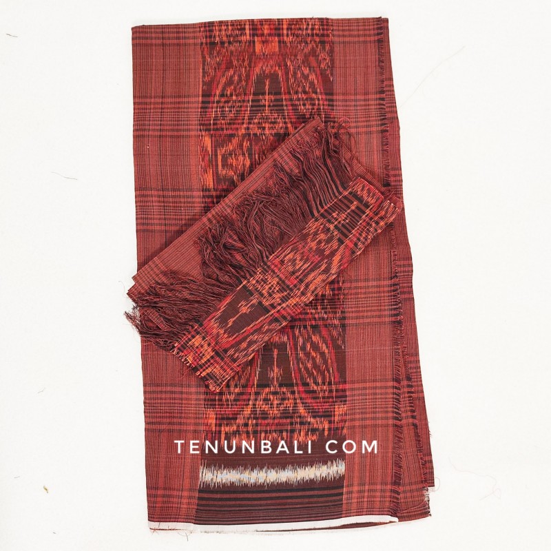 endek dobol warna coklat set selendang