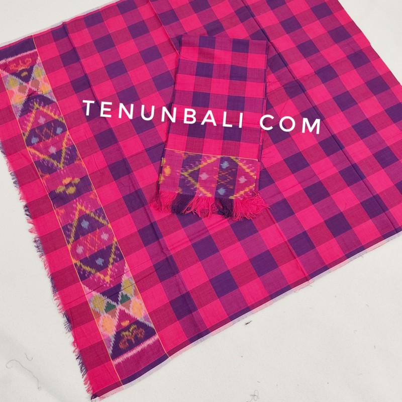 endek dobol warna pink kombi ungu lembaran
