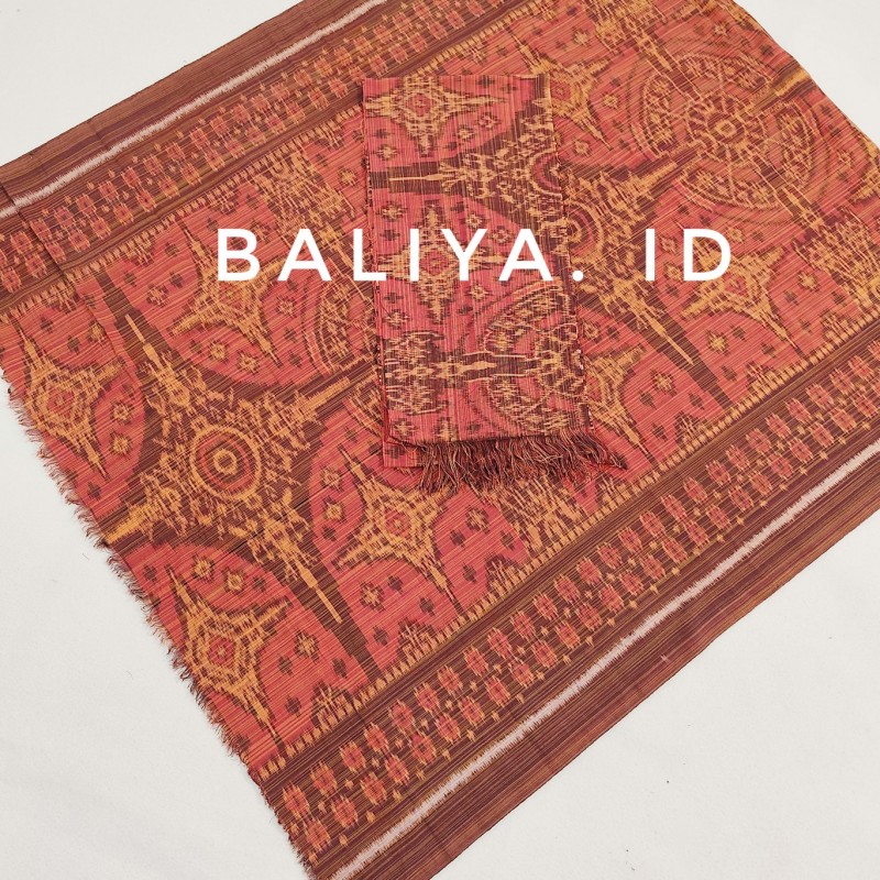 kamen endek bebali motif lobeng warna orange baliya